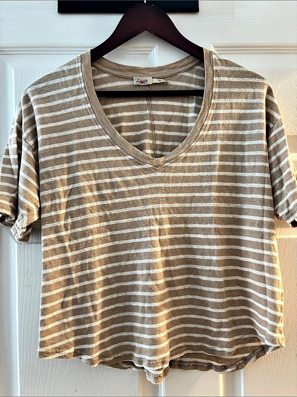 Kimberly Striped Short Sleeve Top in Brown & White Size Medium
